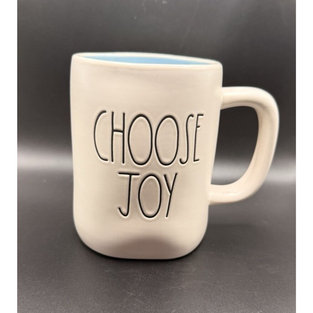Rae Dunn Artisan Collection Choose Joy Ceramic Coffee Mug Light Blue Interior